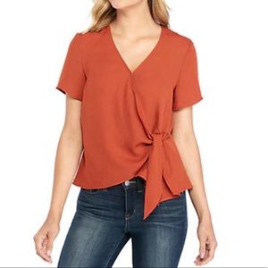 Burnt Orange Tie Front Blouse
